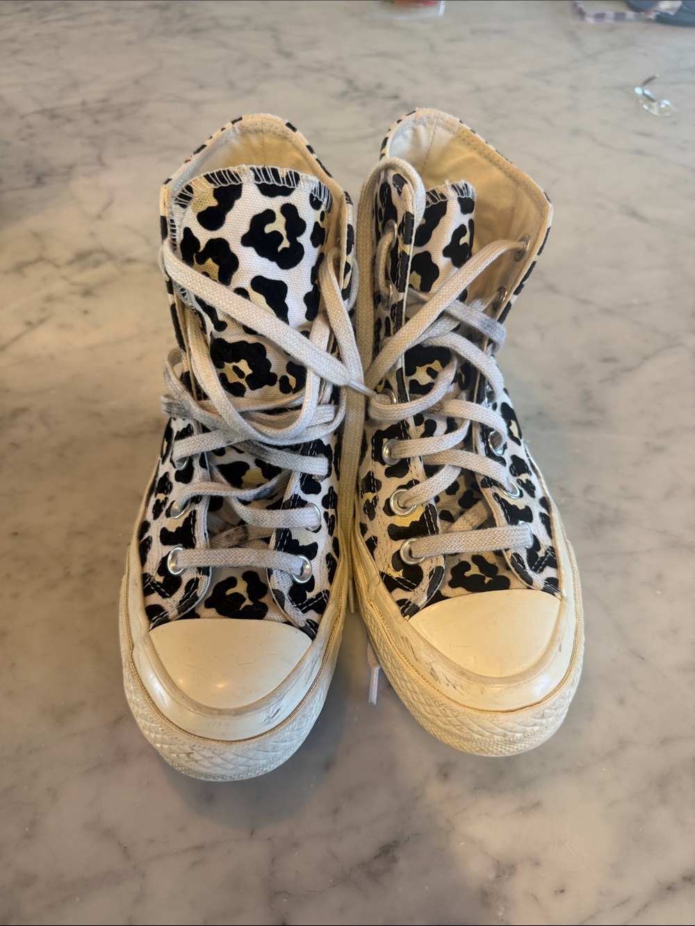 Converse Black and White Leopard Print High-Top Sneakers